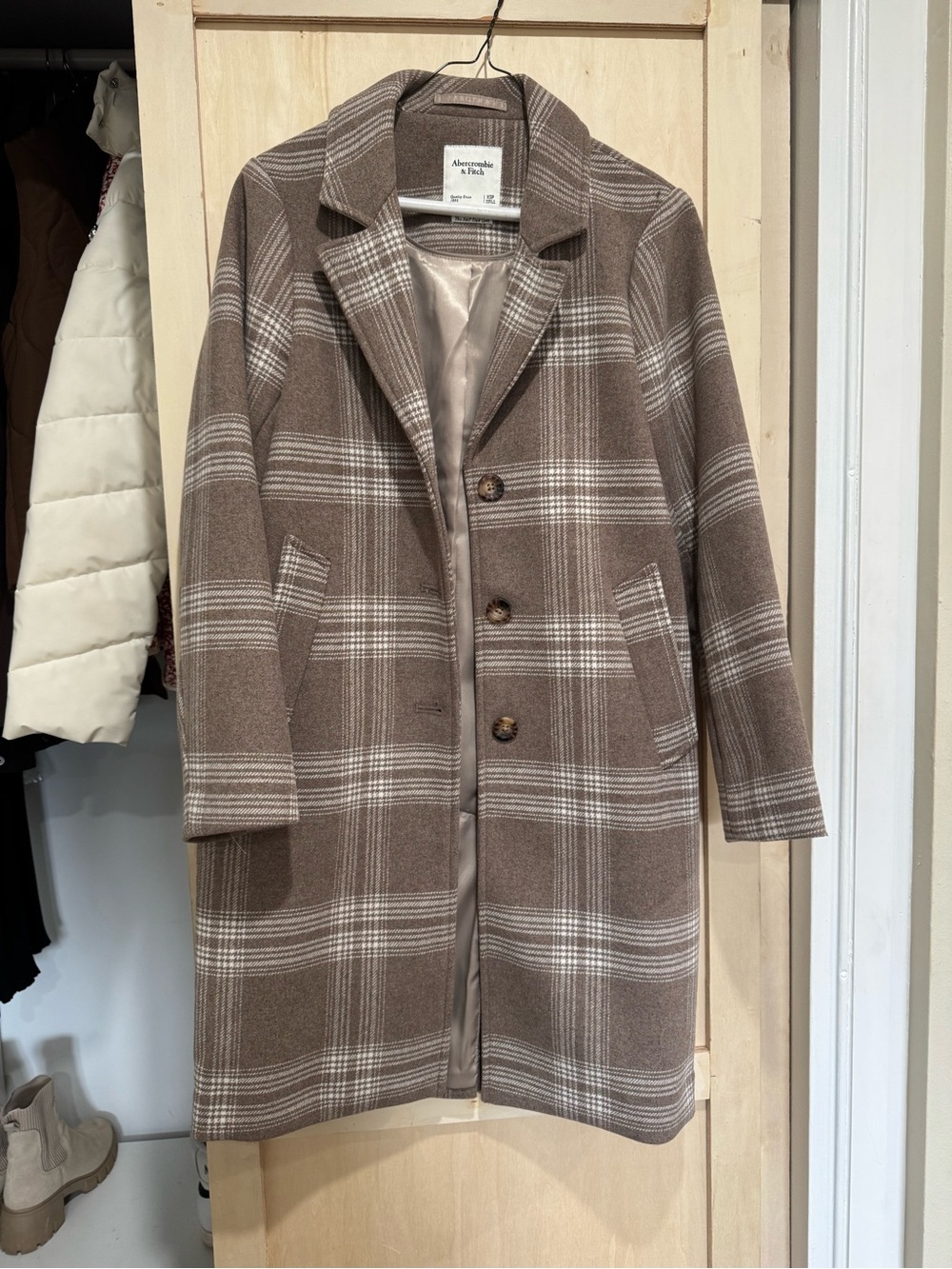 Abercrombie & Fitch Brown Plaid Notch-Collar Pea Coat